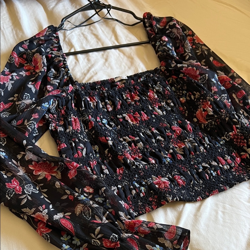 Floral Black and Red Women's Top